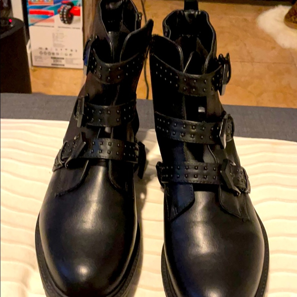 A New Day Faux Leather Black Studded Combat Boots